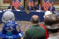 President Donald Trump meets with tech leaders March 4 as they sign a pledge that their companies will pay for power infrastructure upgrades needed for their platforms. AP Photo/Jacquelyn Martin