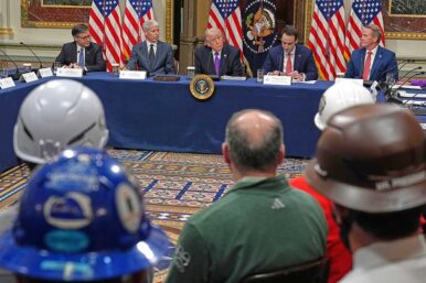 President Donald Trump meets with tech leaders March 4 as they sign a pledge that their companies will pay for power infrastructure upgrades needed for their platforms. AP Photo/Jacquelyn Martin