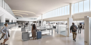 A rendering shows an expanded security screening checkpoint in the Richmond airport. Rendering courtesy Gresham Smith/Richmond International Airport