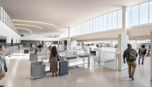 A rendering shows an expanded security screening checkpoint in the Richmond airport. Rendering courtesy Gresham Smith/Richmond International Airport