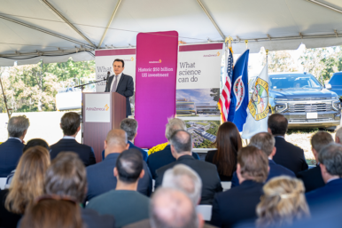 AstraZeneca CEO Pascal Soriot speaks at the pharma company’s Albemarle County groundbreaking ceremony in October 2025. Photo by Kaitlyn DeHarde, Office of Gov. Glenn Youngkin