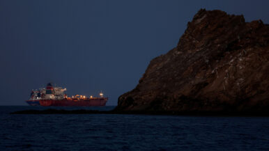 The Callisto tanker sits anchored as the traffic is down in the Strait of Hormuz, amid the U.S.-Israeli conflict with Iran, in Muscat, Oman, March 10, 2026. REUTERS/Benoit Tessier/File Photo