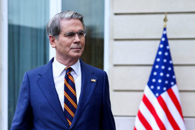 U.S. Treasury Secretary Scott Bessent looks on as he speaks to the media after two days of meetings with a Chinese delegation, in Paris, France March 16, 2026. REUTERS/Abdul Saboor/File Photo