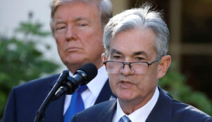 U.S. President Donald Trump looks on as Jerome Powell, his nominee to become chairman of the U.S. Federal Reserve, speaks at the White House in Washington, U.S., November 2, 2017. REUTERS/Carlos Barria/File Photo