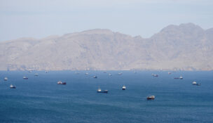 Vessels in the Strait of Hormuz, Musandam, Oman, April 27, 2026. REUTERS/Stringer