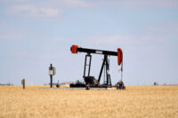 An oil pumpjack is pictured in a farmer’s field near Kindersley, Saskatchewan, Canada September 5, 2024. REUTERS/Todd Korol