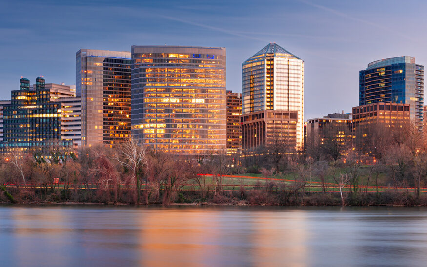 Rosslyn, Arlington, Virginia, USA skyline on the Potomac River at twilight. Photo: AdobeStock