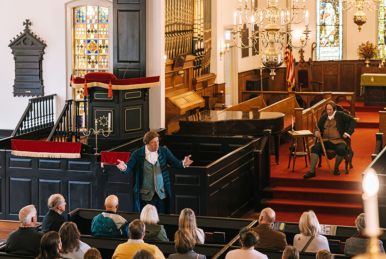 Visitation has been higher than expected this year at reenactments of Patrick Henry's “Give me liberty or give me death” speech at St. John's Church in Richmond. Photo courtesy Virginia Tourism Corporation