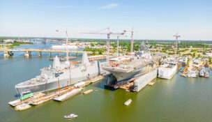 Aerial drone photo of military ships at Port of Virginia - Photo: Depositphotos