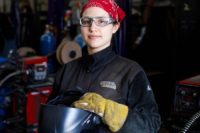 Rachel Pike is Virginia Peninsula Community College’s lead welding instructor, teaching Newport News Shipbuilding trainees. Photo by Kristen Zeis