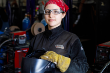 Rachel Pike is Virginia Peninsula Community College’s lead welding instructor, teaching Newport News Shipbuilding trainees. Photo by Kristen Zeis