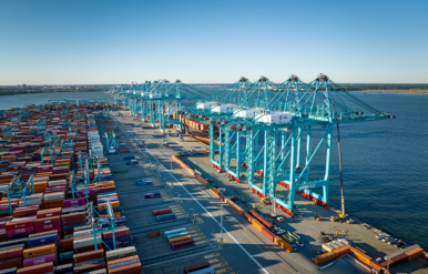 At the Norfolk International Terminals, four ultra-large container vessel berths are in operation. Photo courtesy Port of Virginia