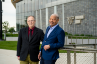 Kirk Cameron (left), faculty lead and managing director of Virginia Tech’s Institute for Advanced Computing, and Lance Collins, the university’s Washington, D.C., area vice president, have marked a year of growth in Alexandria. Photo by Will Schermerhorn
