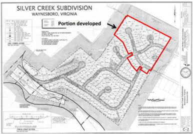 The red outline shows what has already been built out of initial plan to build about 130 homes in the Silver Creek subdivision from 2006.