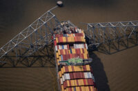 View of the Dali cargo vessel which crashed into the Francis Scott Key Bridge causing it to collapse in Baltimore, Maryland, U.S., April 4, 2024. REUTERS/Nathan Howard/File Photo