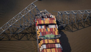 View of the Dali cargo vessel which crashed into the Francis Scott Key Bridge causing it to collapse in Baltimore, Maryland, U.S., April 4, 2024. REUTERS/Nathan Howard/File Photo