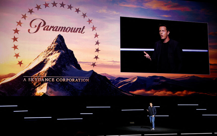 David Ellison, CEO of Paramount Skydance, speaks during the Paramount Pictures presentation at CinemaCon, the official convention of Cinema United, in Las Vegas, Nevada, U.S., April 16, 2026. REUTERS/Caroline Brehman