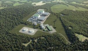 A rendering of Dominion Energy's planned 3,000-megawatt combined cycle natural gas power station in Cumberland County. Image courtesy Dominion Energy