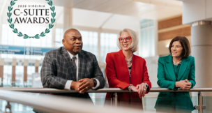 From left, 2026 Virginia C-Suite Awards winners Perry Miller, Shannon Hayes and Maria Tedesco Photo by James Lee