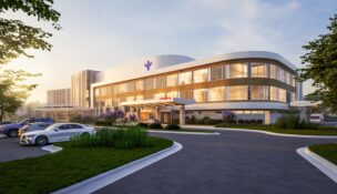 A rendering of Bon Secours's $200 million, four-story patient tower at its Mary Immaculate Hospital in Newport News. Image courtesy Bon Secours