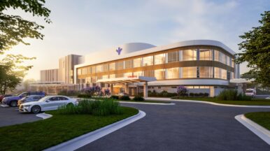 A rendering of Bon Secours's $200 million, four-story patient tower at its Mary Immaculate Hospital in Newport News. Image courtesy Bon Secours