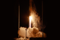 A Rocket Lab HASTE rocket launches into the night sky from Launch Complex 2 at NASA’s Wallops Flight Facility in Virginia on Feb. 27, 2026. Photo courtesy NASA and Danielle Johnson