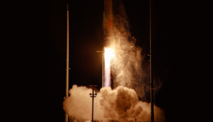 A Rocket Lab HASTE rocket launches into the night sky from Launch Complex 2 at NASA’s Wallops Flight Facility in Virginia on Feb. 27, 2026. Photo courtesy NASA and Danielle Johnson