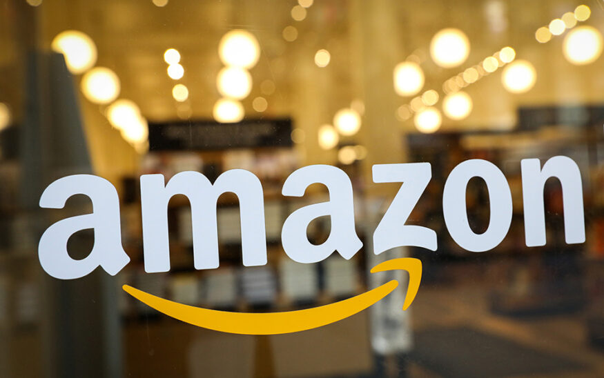The logo of Amazon is seen on the door of an Amazon Books retail store in New York City, U.S., February 14, 2019. REUTERS/Brendan McDermid
