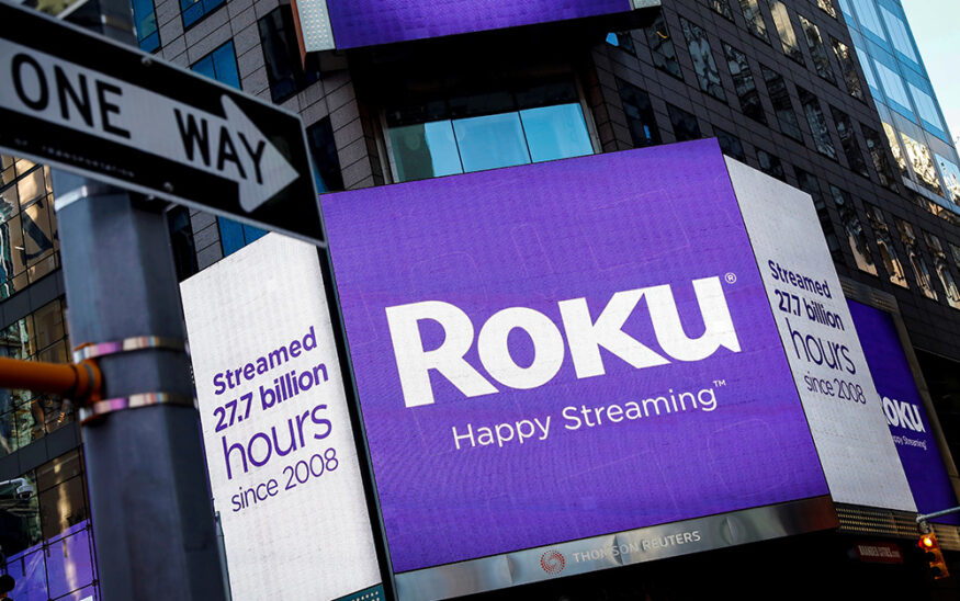 A video sign displays the logo for Roku Inc in Times Square after the company's IPO at the Nasdaq Market in New York, U.S., September 28, 2017. REUTERS/Brendan McDermid/File Photo