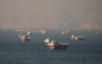 Vessels at the Strait of Hormuz, as seen from Musandam, Oman, June 15, 2026. REUTERS/Stringer