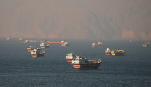 Vessels at the Strait of Hormuz, as seen from Musandam, Oman, June 15, 2026. REUTERS/Stringer