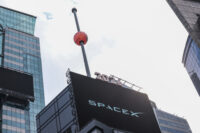The New Year's eve ball ascends on the day of SpaceX's initial public offering (IPO) in New York City, U.S., June 12, 2026. REUTERS/Brendan McDermid