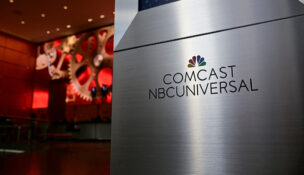 A view shows a signage of Comcast and NBC Universal in the lobby of the corporate headquarters of Comcast, which announced plans to spin-off the bulk of its fading NBCUniversal cable TV networks, including MSNBC and CNBC, in Philadelphia, Pennsylvania, U.S. November 20, 2024. REUTERS/Bastiaan Slabbers