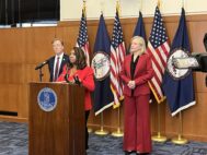 Sen. Lashrecse Aird speaks during a June 16, 2026, news conference announcing Virginia's cannabis recreational sale framework, along with Gov. Abigail Spanberger and Del. Paul Krizek. Photo by Kate Andrews/Virginia Business