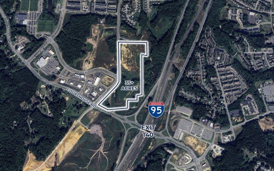 An aerial view of the property Buc-ee's purchased in Stafford County to pave the way for a travel center. Image courtesy S.L. Nusbaum Realty Co.