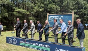 State and local officials join Jefferson Lab leadership for a ceremonial groundbreaking of the Jefferson Lab Data Center. Photo by Josh Janney