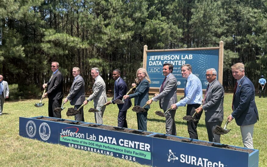 State and local officials join Jefferson Lab leadership for a ceremonial groundbreaking of the Jefferson Lab Data Center. Photo by Josh Janney
