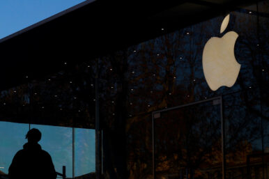 An Apple logo at an Apple store in Aix-en-Provence
