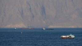 FILE PHOTO: Tankers and other vessels in the Strait of Hormuz off the coast of Musandam