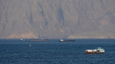 FILE PHOTO: Tankers and other vessels in the Strait of Hormuz off the coast of Musandam