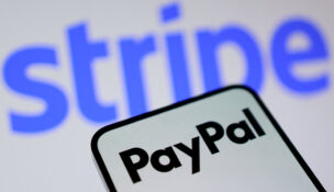 Illustration shows PayPal and Stripe logos