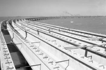 In the mid-1950s, the South Trestle Bridge, seen here from the Norfolk side, was under construction.