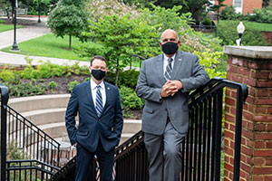 UMW Dean of Arts and Sciences Keith Mellinger (L) and Professor of Communication Anand Rao delivered a free, 8-week online course, “COVID-19 in Context,”  to a global audience of 1,900 people. Photo by Will Schermerhorn