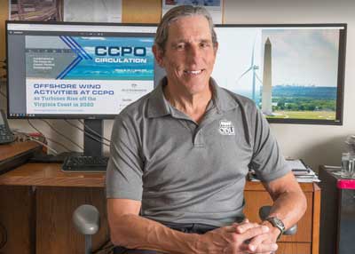 George Hagerman of ODU’s Center for Coastal Physical Oceanography says Dominion Energy’s twin-turbine pilot wind farm is a fertile ground for research. Hagerman