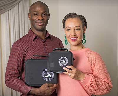 Suffolk couple Ron and Sarah Morton started Lockgreen, a business selling lockboxes for marijuana users to comply with state law when transporting cannabis. Photo by Mark Rhodes