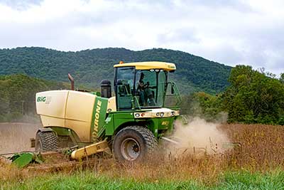 Farmers harvested hemp for baling at a field leased by Pure Shenandoah in Page County in October. Photo by Scott Elmquist
