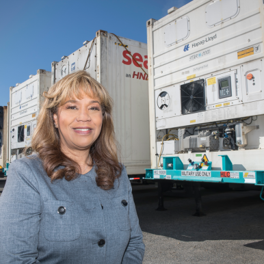 Some shipments from Europe were delayed as much as four weeks last summer, says Sharon Fleener, who directs export services for Norfolk-based MDV SpartanNash, the nation's top supplier of U.S. military commissaries and exchanges. Fleener photo by Mark Rhodes;