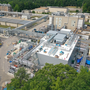 Phlow's hybrid manufacturing facility in Petersburg, which will produce 40 to 60 metric tons of active pharmaceutical ingredients annually, should be operational in the first half of 2024. Photo courtesy Phlow Corp.