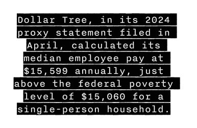 Dollar Tree, in its 2024 proxy statement filed in April, calculated its media employee pay at $15,599 annually, just above the federal poverty level of $15,060 for a single-person household.